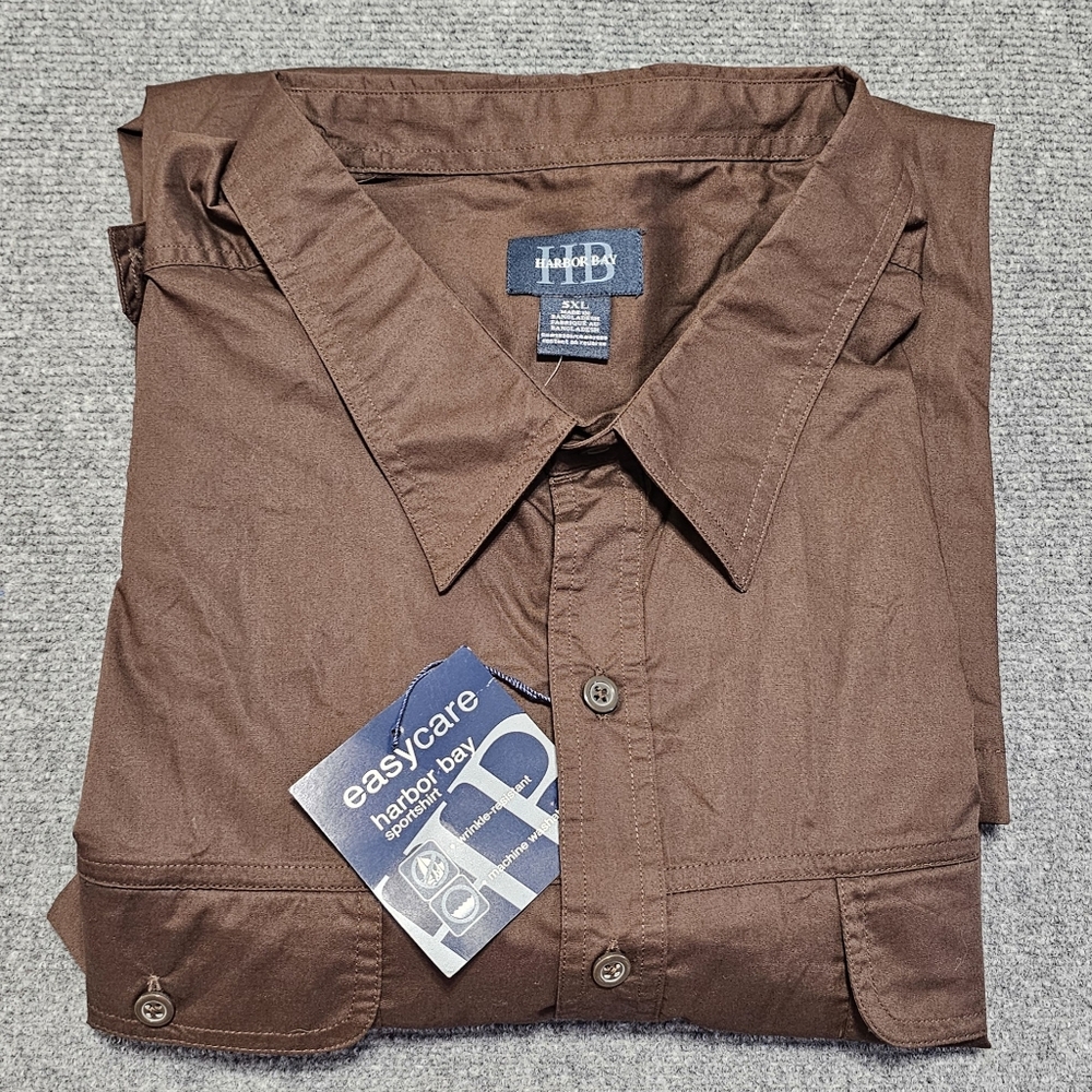 Harbor Bay HB Brown Sport Shirt Men's 5XL Short Sleeve Pocket Button Up NWT